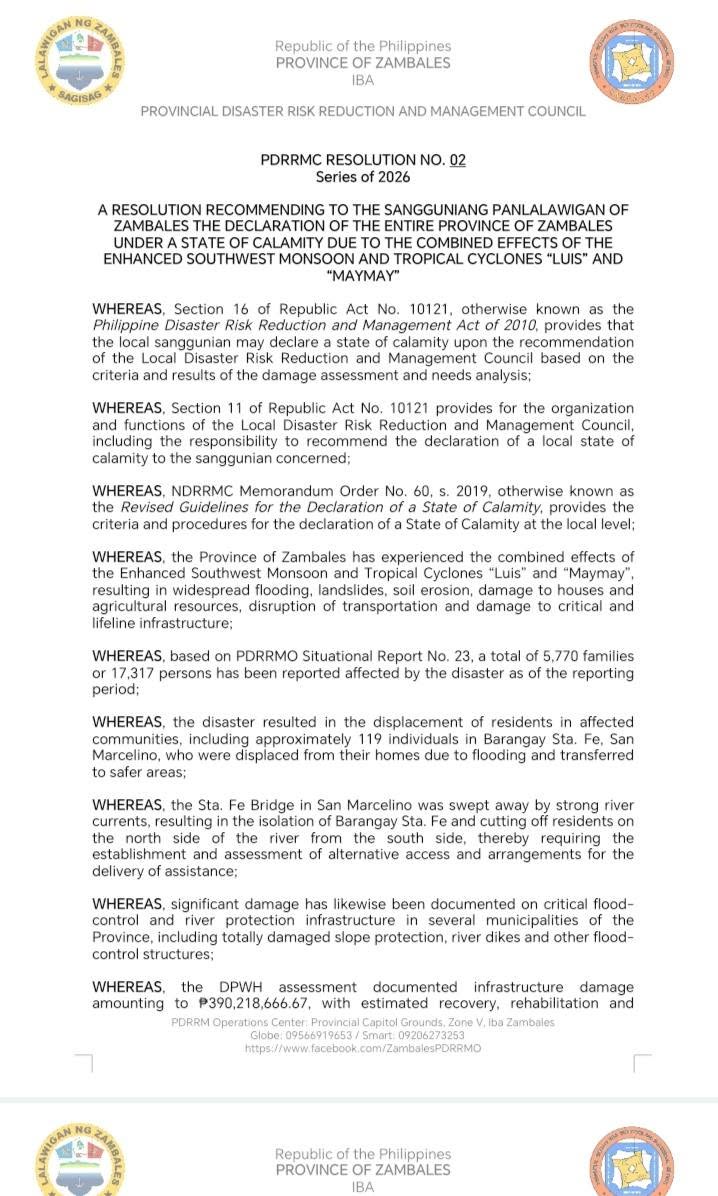 Zambales disaster council seeks province-wide state of calamity declaration