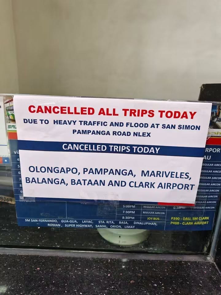 Biyahe ng mga bus patungong Olongapo, Pampanga, Bataan at Clark kanselado dahil sa baha